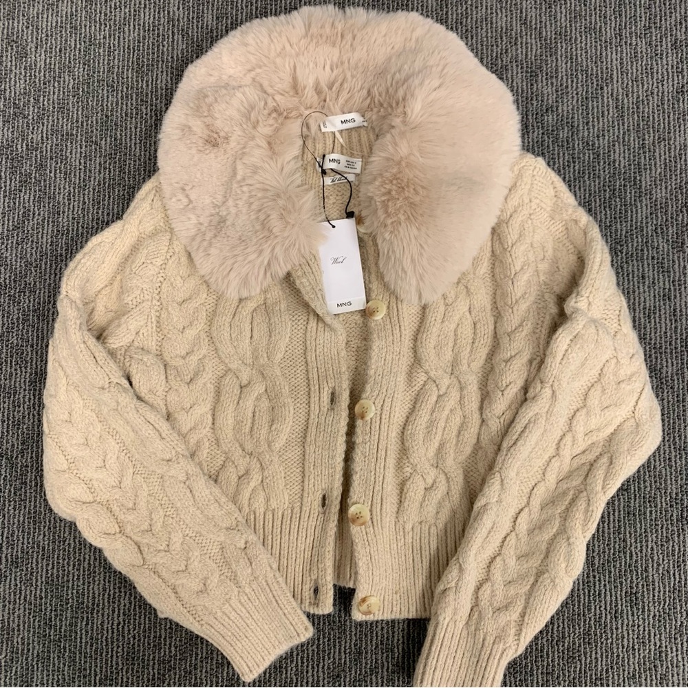 MANGO detachable faux fur collar cardigan